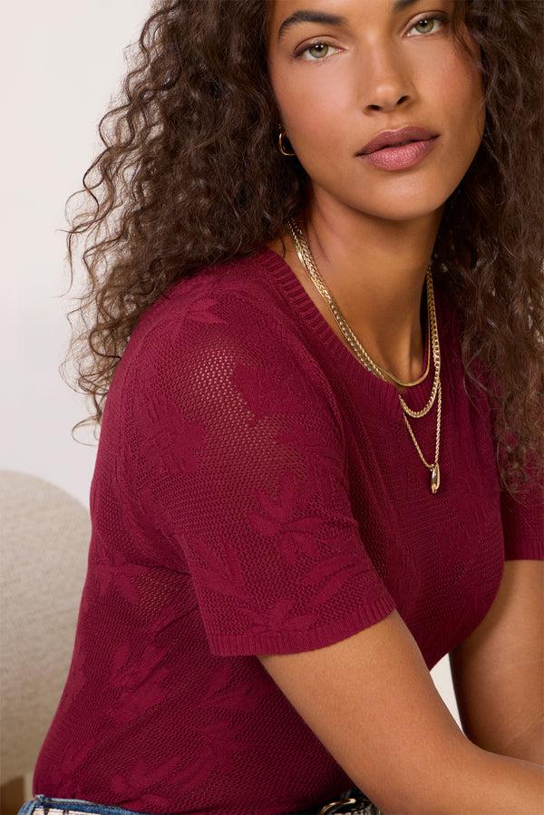 Everve Tibi Crew Neck Tee Burgundy