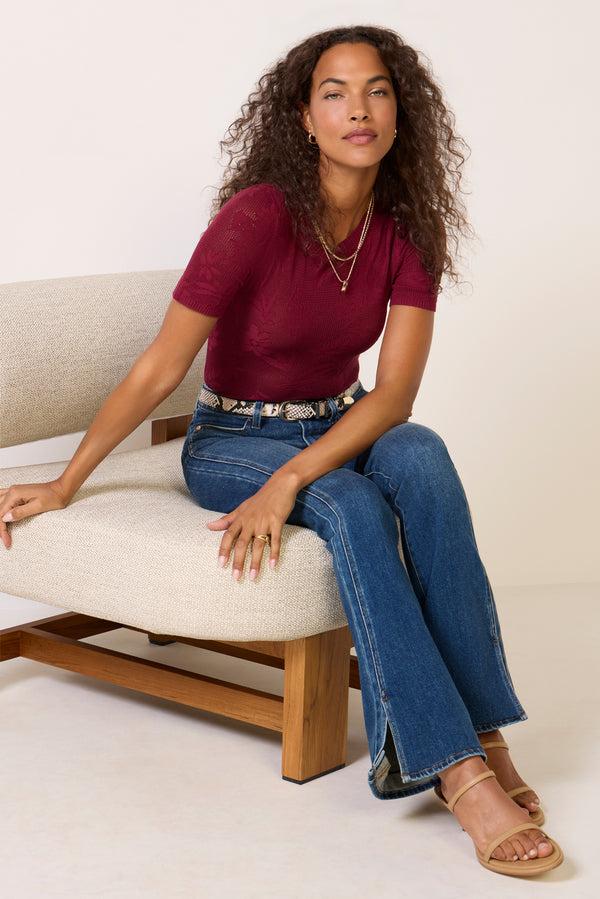 everve Tibi Crew Neck Tee Burgundy