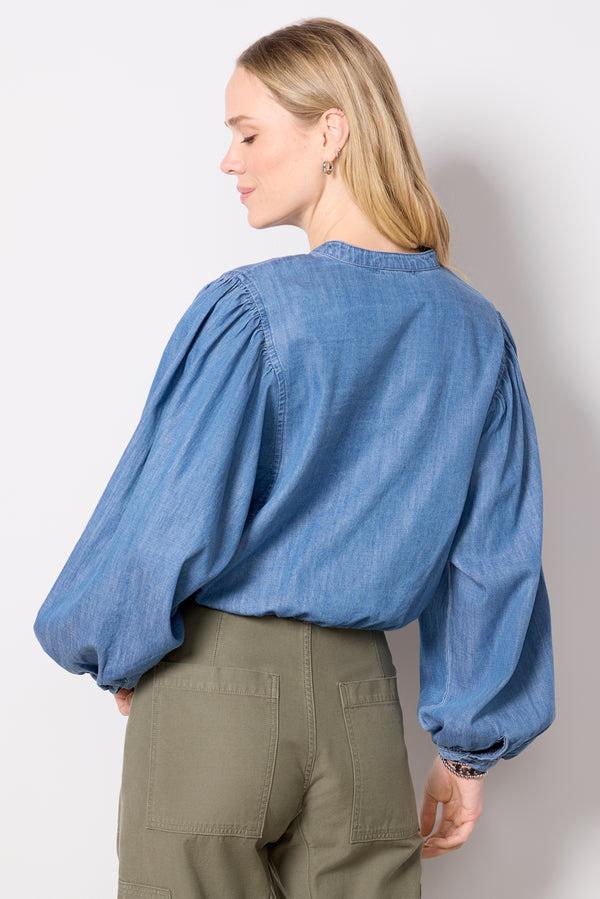 Everve Tie Front Volume Blouse Blueslate