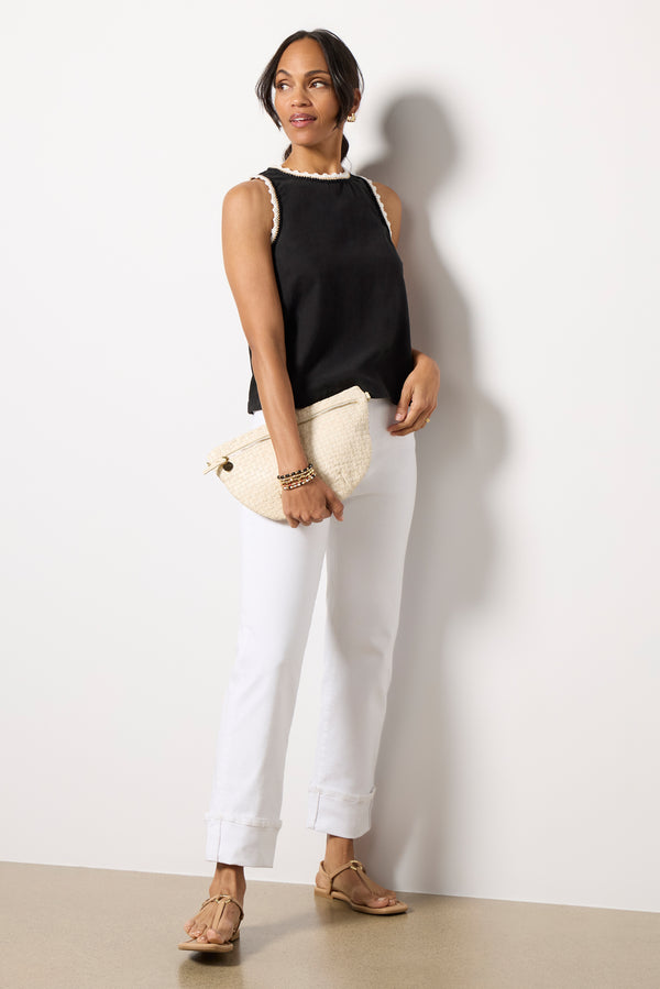 Everve Trim Detail Button Back Tank Black