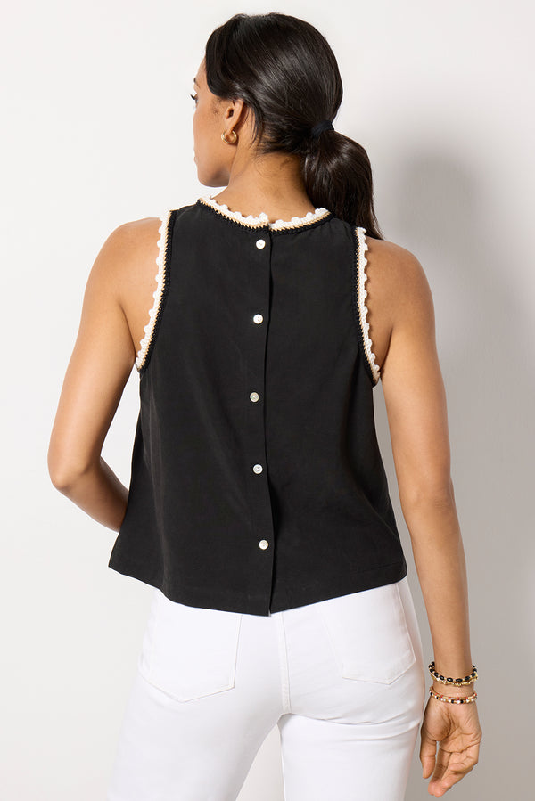 Everve Trim Detail Button Back Tank Black