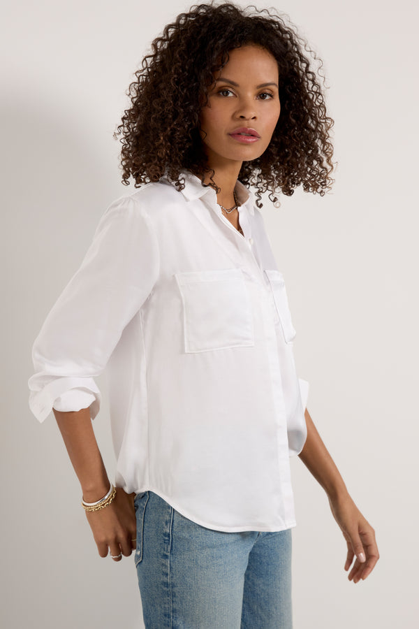 everve Two Pocket Satin Shirt White