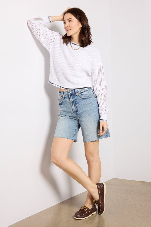 Everve Uma Mixed Stitch Crew Neck Bleachwhitemulti