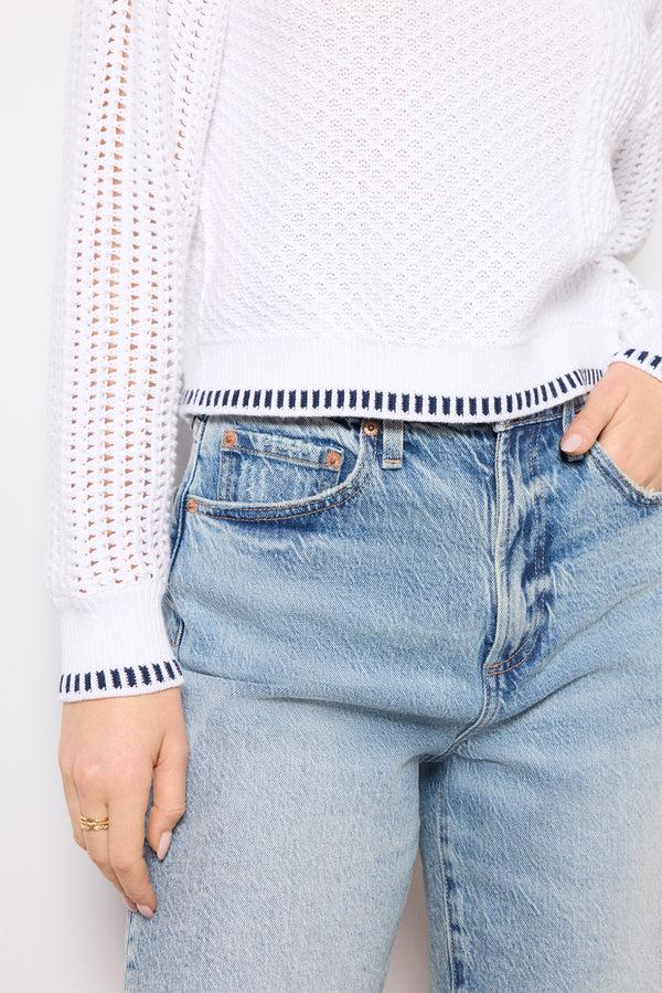 Everve Uma Mixed Stitch Crew Neck Bleachwhitemulti