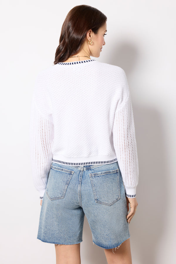 Everve Uma Mixed Stitch Crew Neck Bleachwhitemulti