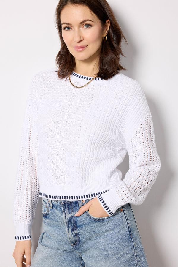 everve Uma Mixed Stitch Crew Neck Bleachwhitemulti