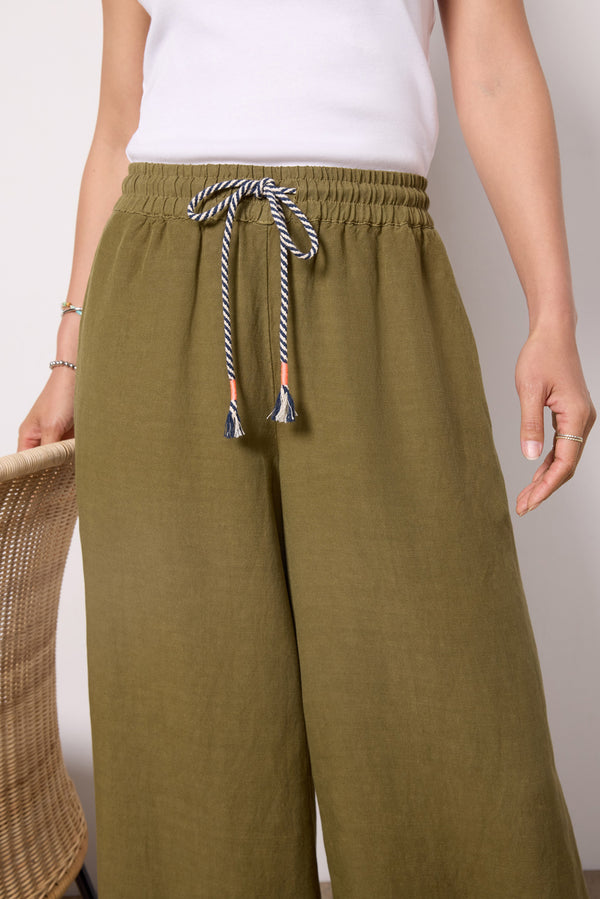 Everve Wide Leg Linen Pant Olive