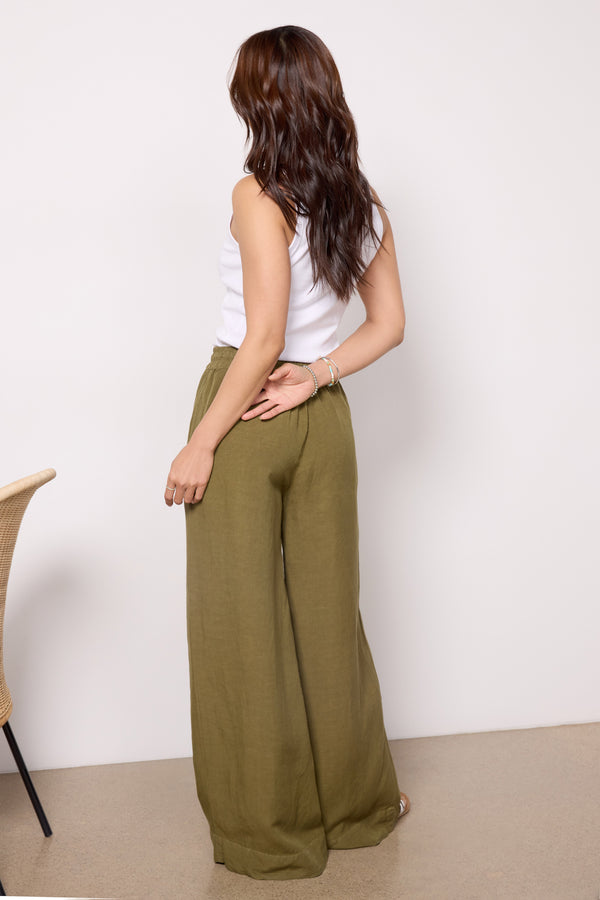 Everve Wide Leg Linen Pant Olive