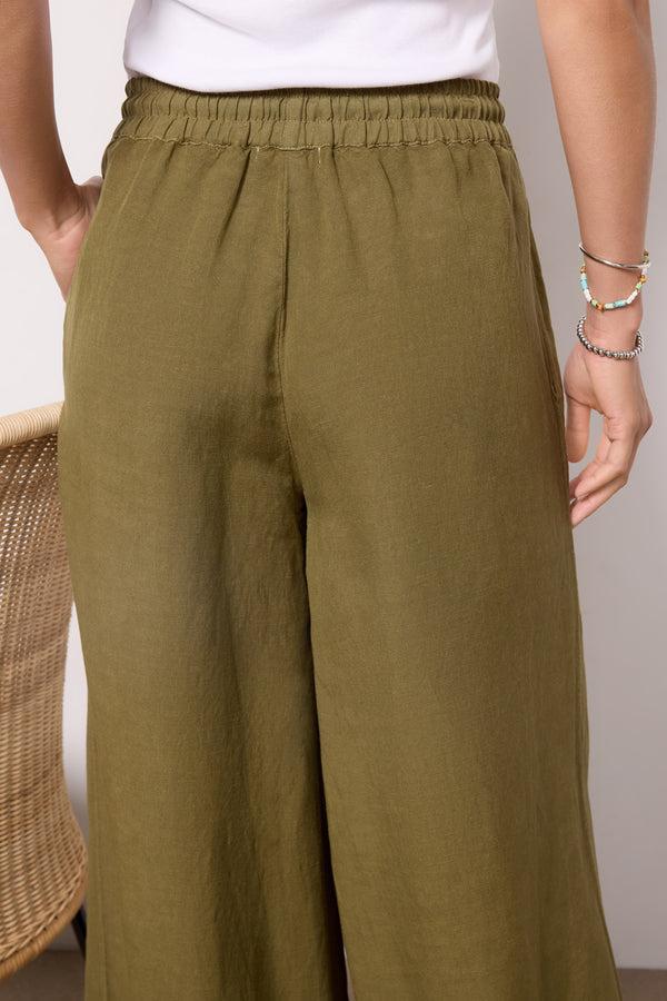 Everve Wide Leg Linen Pant Olive