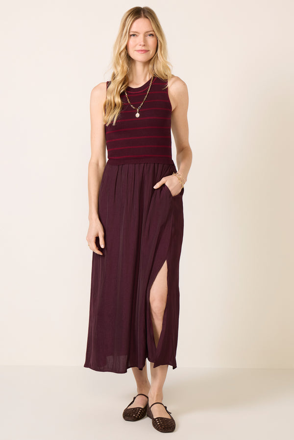 everve Wrenly Midi Dress Winestripe