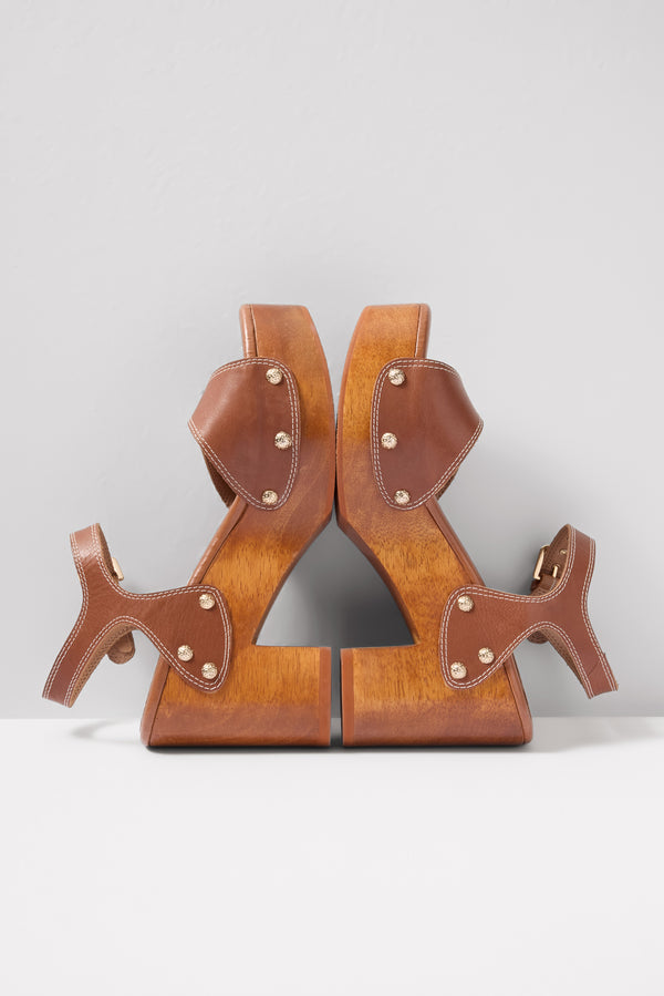 Everve Yandy Wood Sandal Cognac