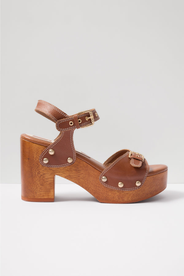 Everve Yandy Wood Sandal Cognac