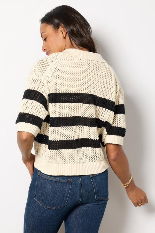 Everve York Open Weave Pullover Cream/Black