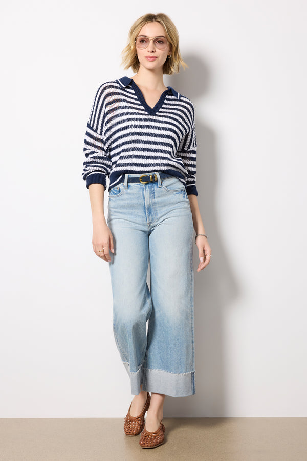 Everve Kimberly Stripe Tipping Pullover Darkbluemulti