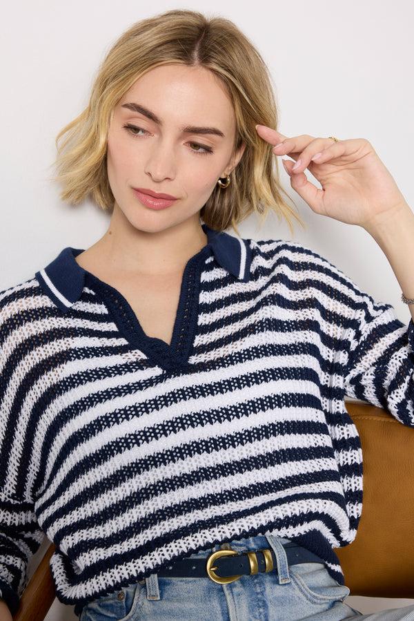 Everve Kimberly Stripe Tipping Pullover Darkbluemulti