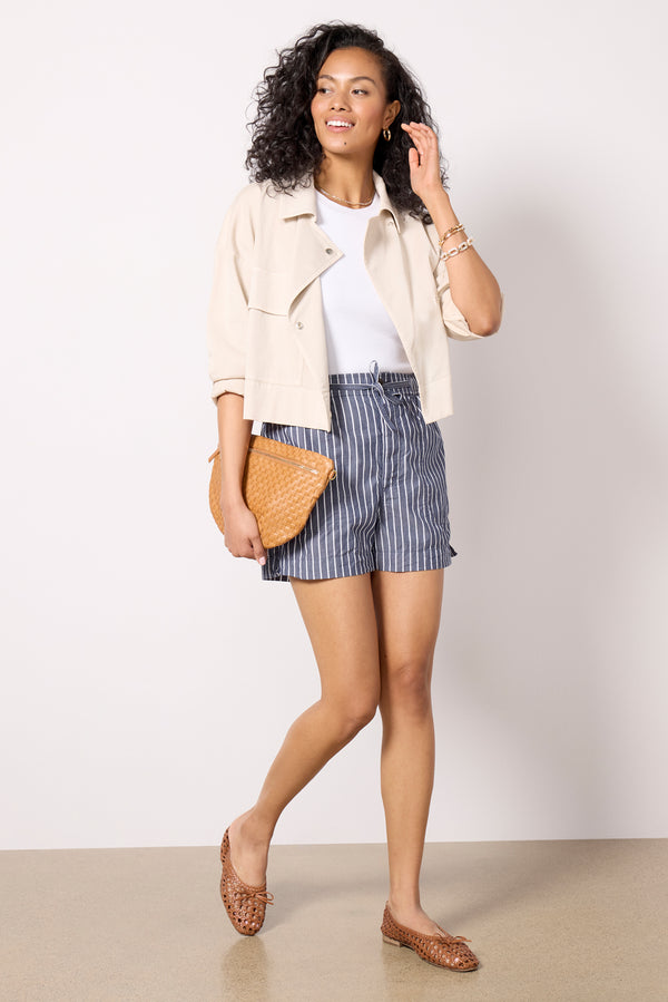 everve Montauk Pull on Shorts in Stripe Navy/Offwhite