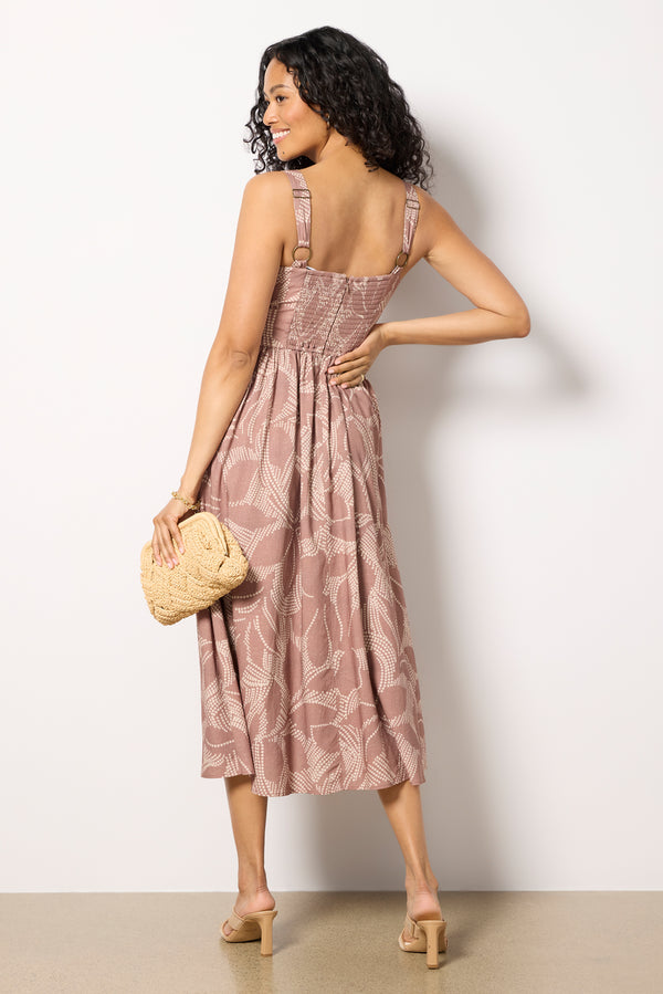 Everve Petersen Button Front Midi Dress Coffeetropical