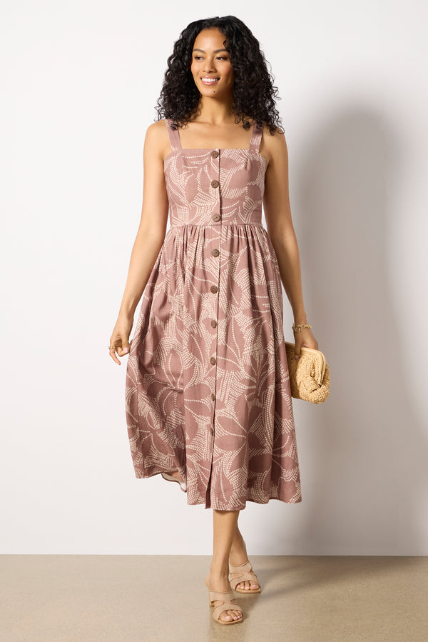 everve Petersen Button Front Midi Dress Coffeetropical