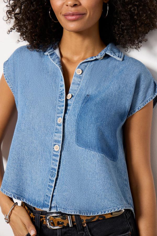 Everve Reworked Denim Short Sleeve Shirt Nighttideswash