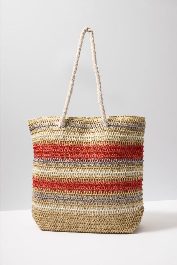 Everve Salerno Stripe Raffia Tote Natural/Red/Ltblue