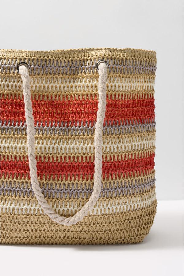Everve Salerno Stripe Raffia Tote Natural/Red/Ltblue