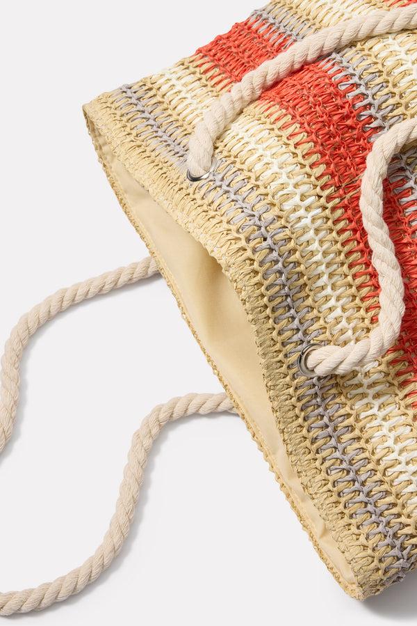 everve Salerno Stripe Raffia Tote Natural/Red/Ltblue