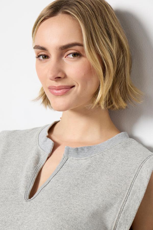 Everve Sloane French Terry Split Neck Top Heathergrey