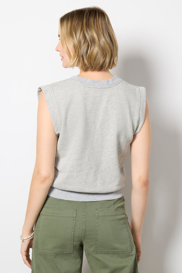Everve Sloane French Terry Split Neck Top Heathergrey