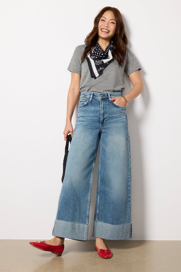 everve Sofie High-Rise Ankle Wide Leg with Cuff Atlantic