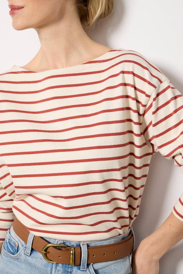 Everve Sport Jersey Boatneck Top Atlanticclaystripe