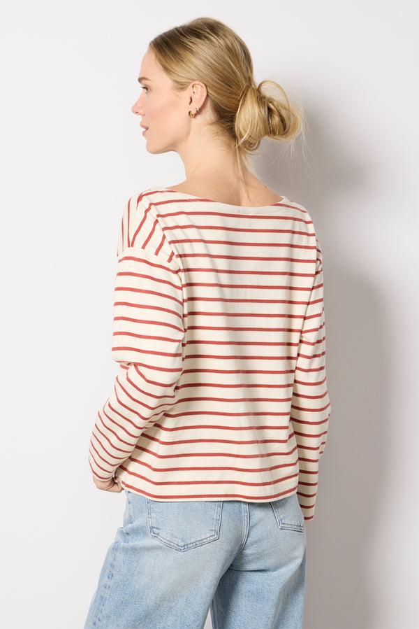Everve Sport Jersey Boatneck Top Atlanticclaystripe