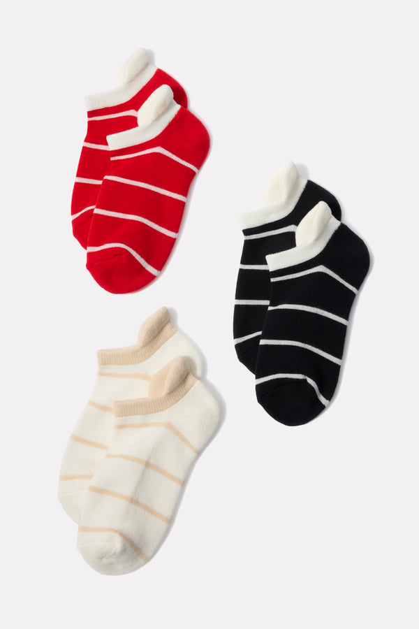everve Stripe Cushion Ankle 3 Pack Red/Offwhite/Black