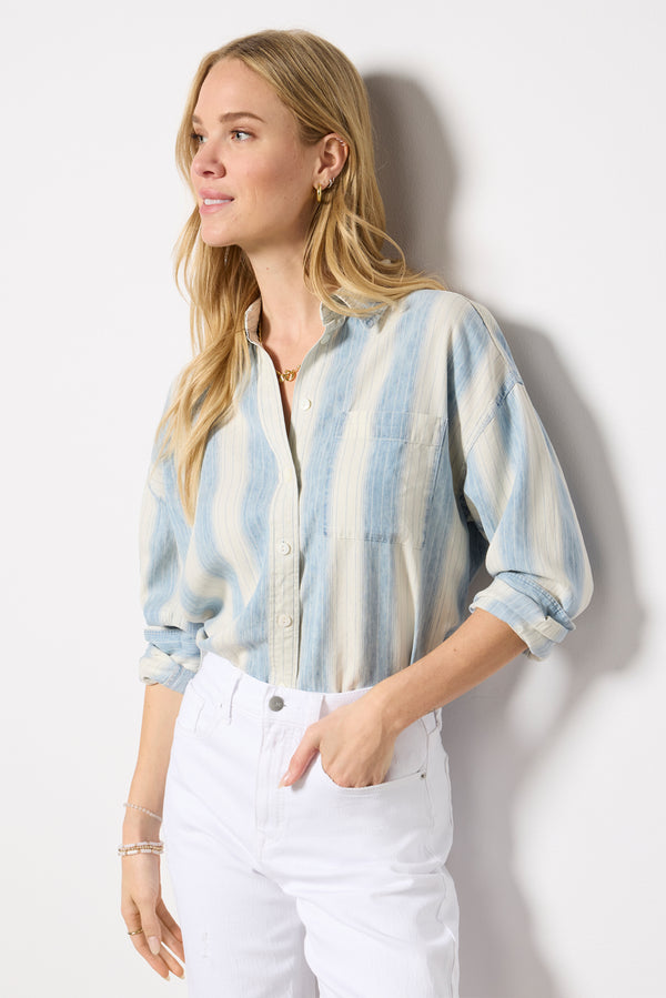 everve Tried and True Chambray Relaxed Shirt Oceanoasisstripe