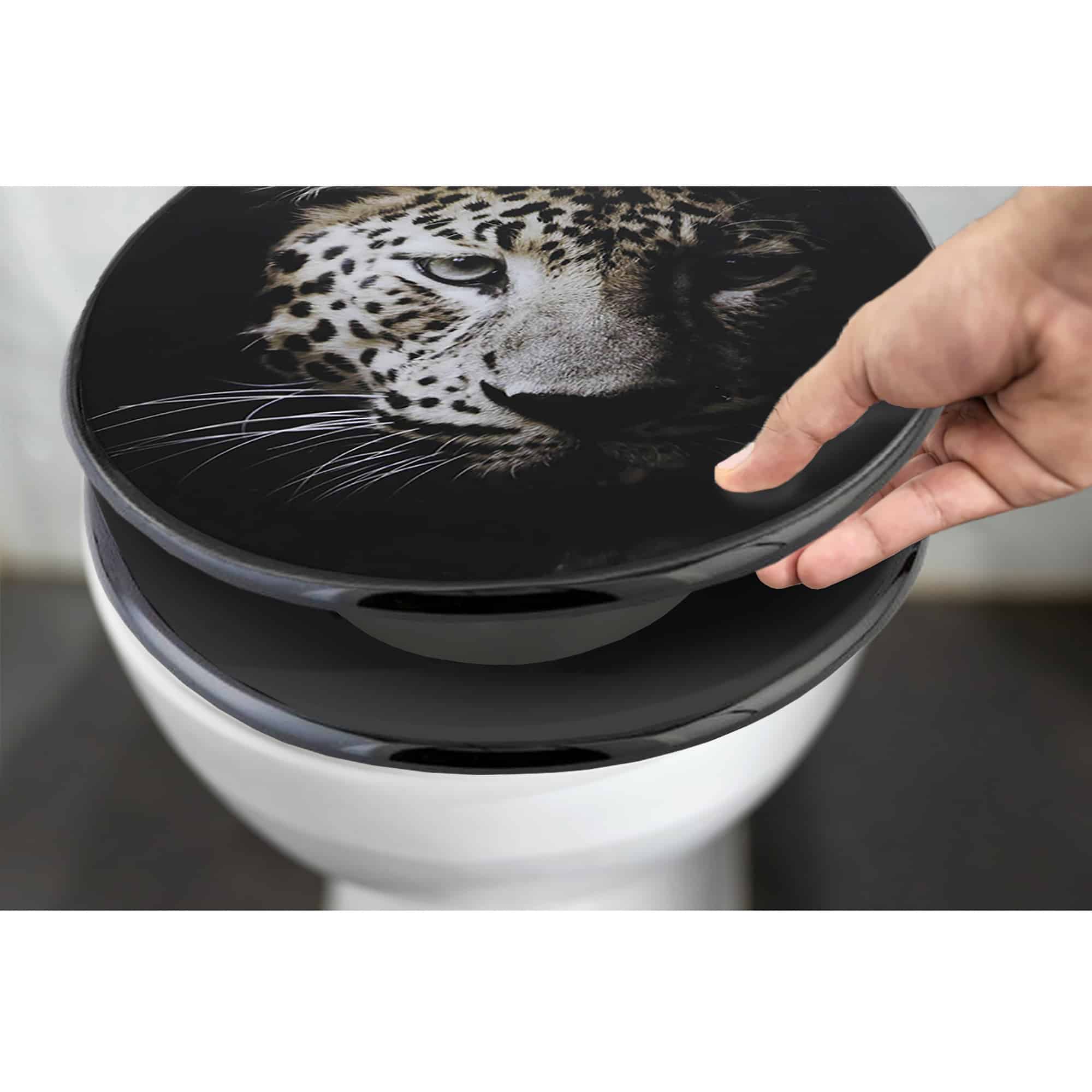 Evideco 18-Inch Black Elongated Toilet Seat With Leopard Print Toilet Seats & Accessories Toilet Seats Toilet Seats Design & Solid