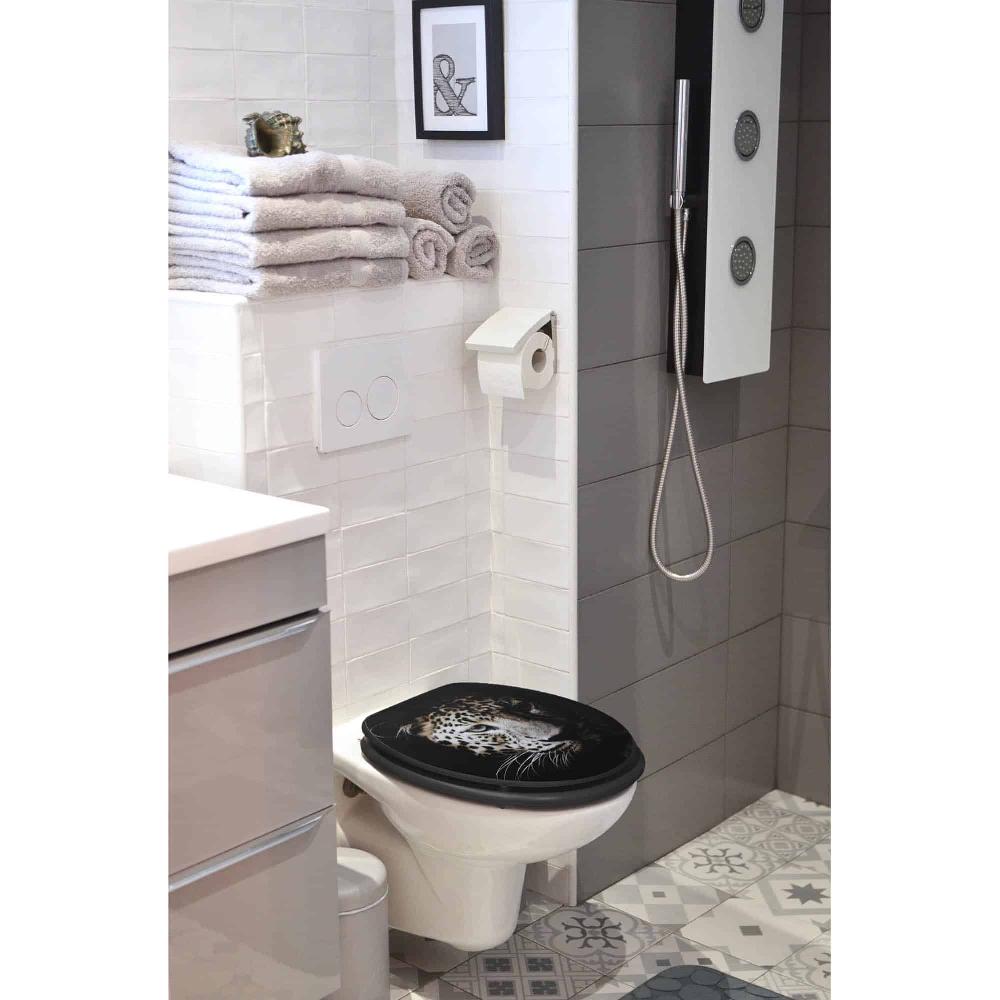 evideco 18-Inch Black Elongated Toilet Seat With Leopard Print Toilet Seats & Accessories Toilet Seats Toilet Seats Design & Solid