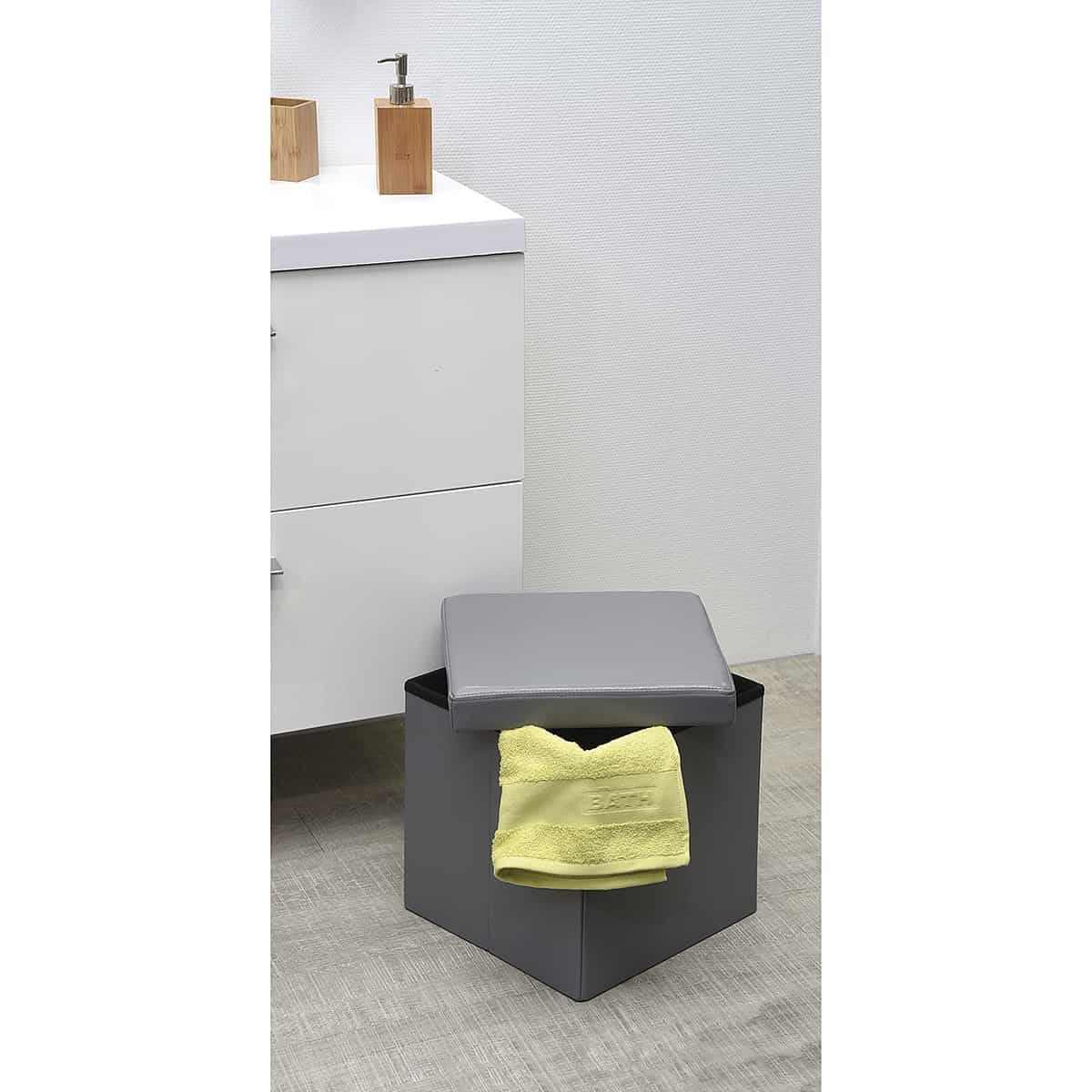 Evideco 2 In 1 Foldable Pouf And Storage Box – LEATHER Look Cube Faux Leather Folding Storage Ottoman Gray Bathroom Storage & Furniture Bathroom Seating