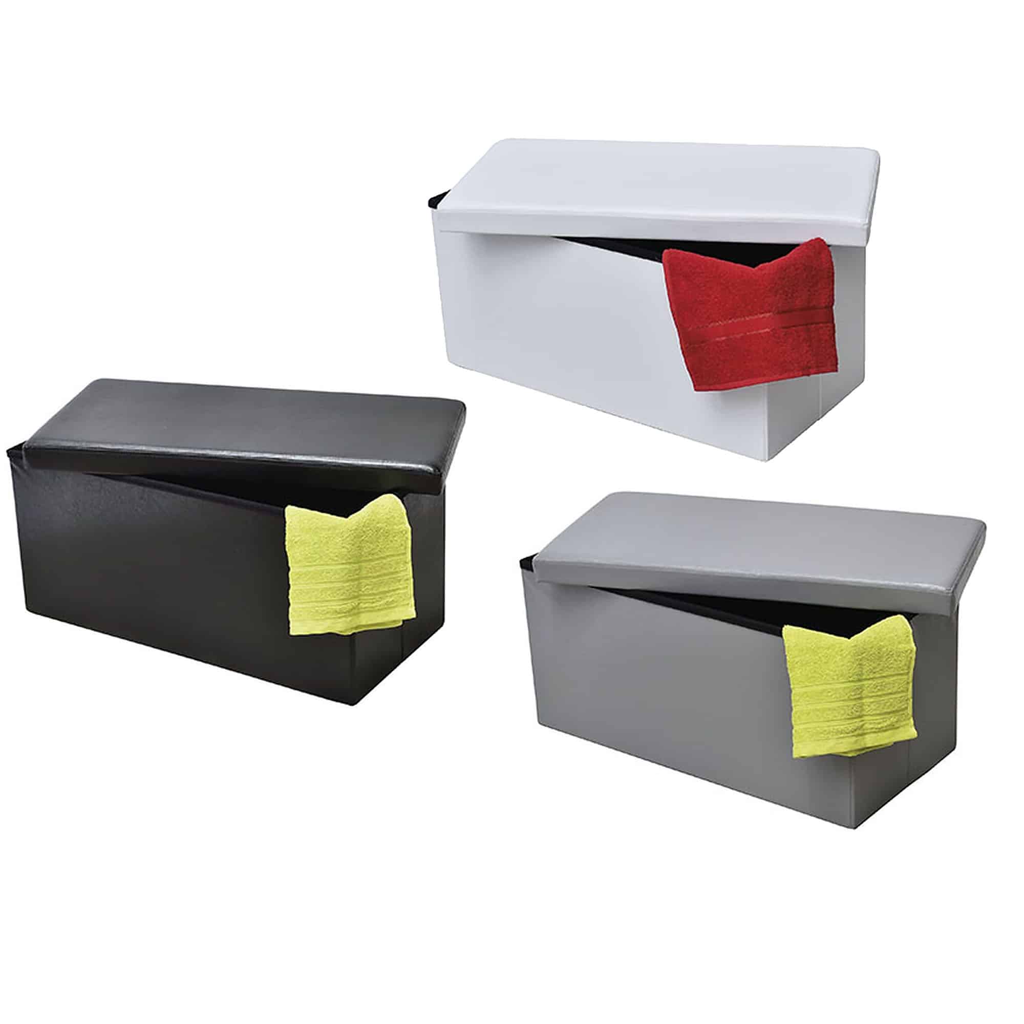Evideco 2 In 1 Folding Storage Ottoman Bench Faux Leather Bathroom Storage & Furniture Bathroom Seating