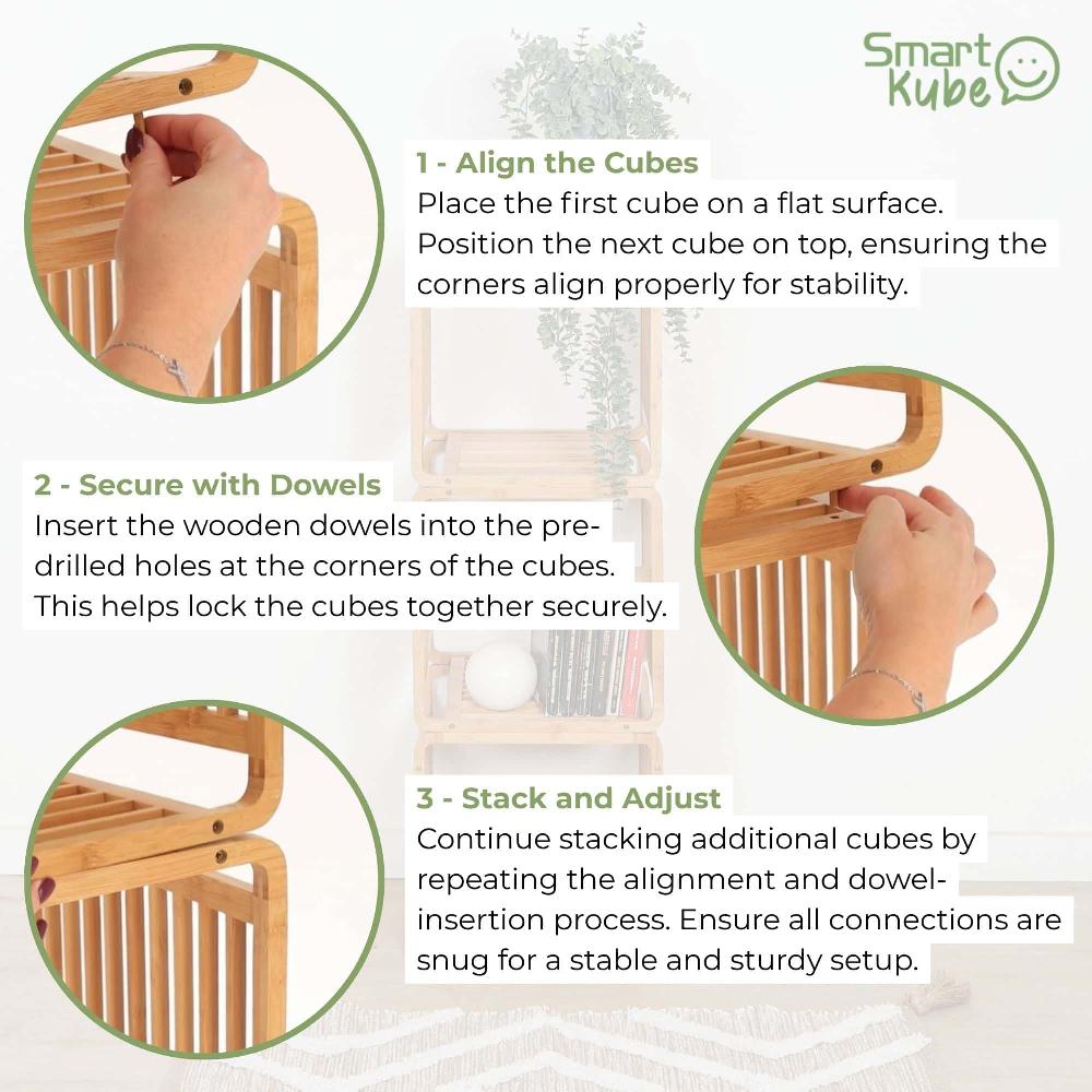 Evideco 2 Smart Kube Natural Bamboo Cube Storage 13″ Stackable Shelf Organizer Bathroom Storage & Furniture Towel Racks & Shelving