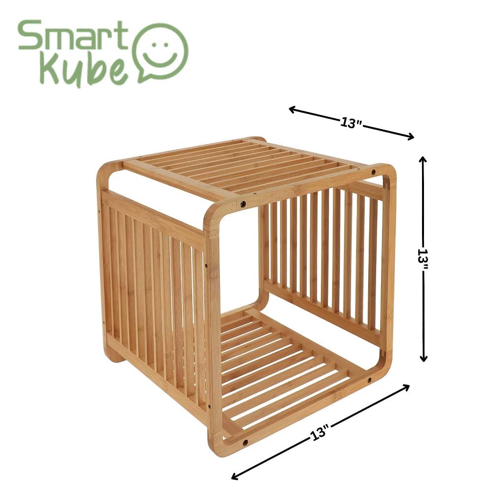 Evideco 3 Smart Kube Natural Bamboo Cube Storage 13″ Stackable Shelf Organizer Bathroom Storage & Furniture Towel Racks & Shelving