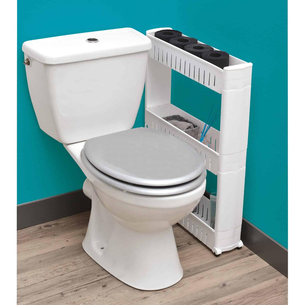 Evideco 3-Tier Slim Rolling Utility Cart Multi-Purpose Organizer White– Kitchen Bathroom Office Storage – Easy To Assemble Durable Bathroom Storage & Furniture Towel Racks & Shelving Rolling Storage Carts