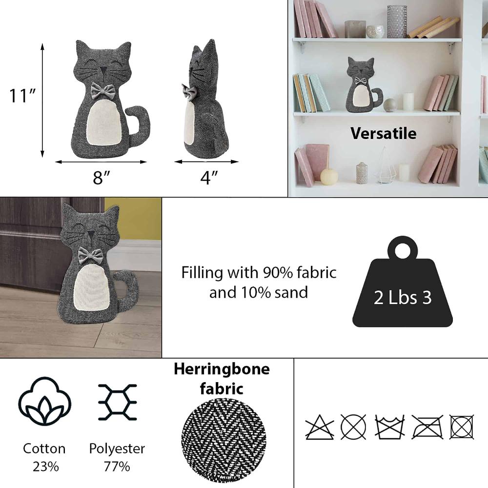 Evideco 3D Cat Fabric Weighted Bag Door Stop 2.3 Lbs Black White Home Accessories Door Stops