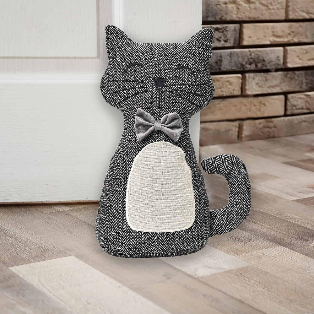 evideco 3D Cat Fabric Weighted Bag Door Stop 2.3 lbs Black White Home Accessories Door Stops