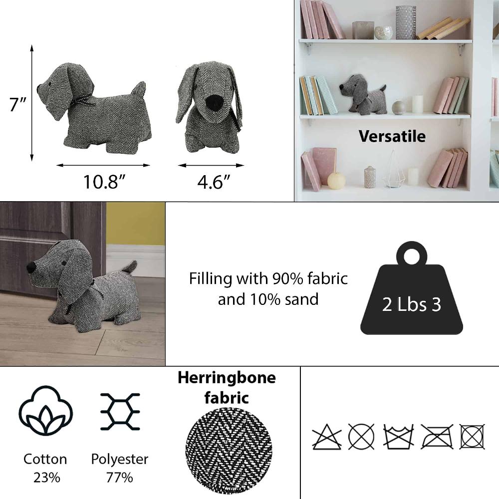 Evideco 3D Dog Fabric Weighted Bag Door Stop 2.3 Lbs Black White Home Accessories Door Stops