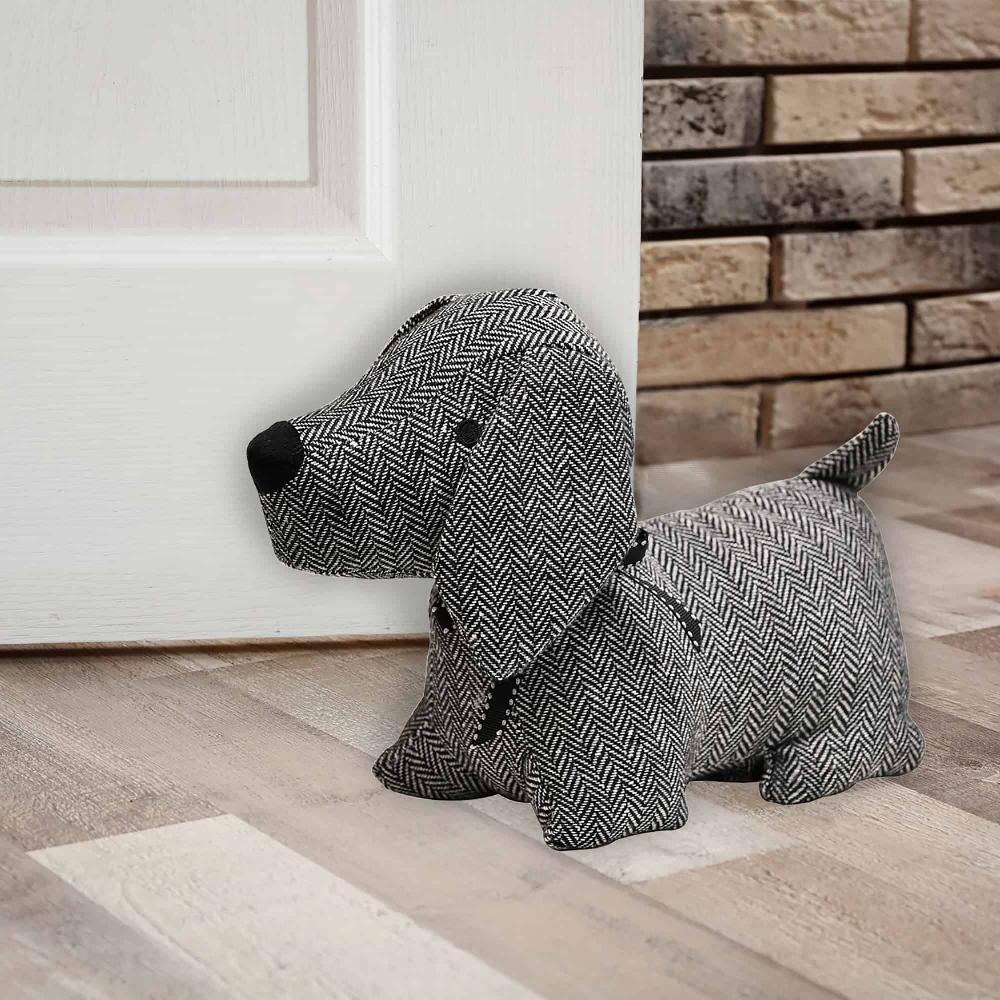 evideco 3D Dog Fabric Weighted Bag Door Stop 2.3 lbs Black White Home Accessories Door Stops