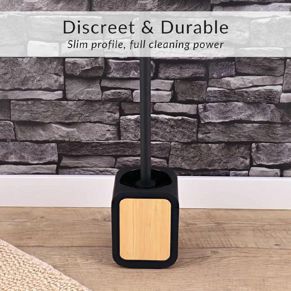 evideco 4-Piece Bathroom Accessory Set Black Rubber And Bamboo Bathroom Accessories Bath Coordinate Sets