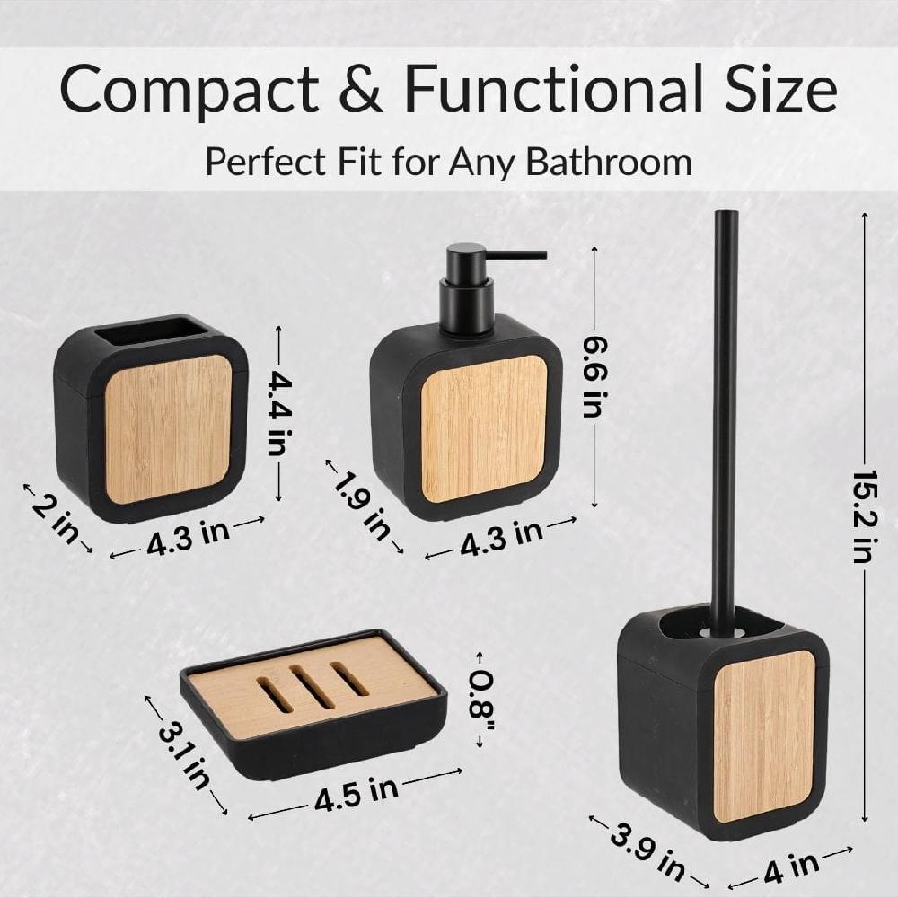 evideco 4-Piece Bathroom Accessory Set Black Rubber And Bamboo Bathroom Accessories Bath Coordinate Sets