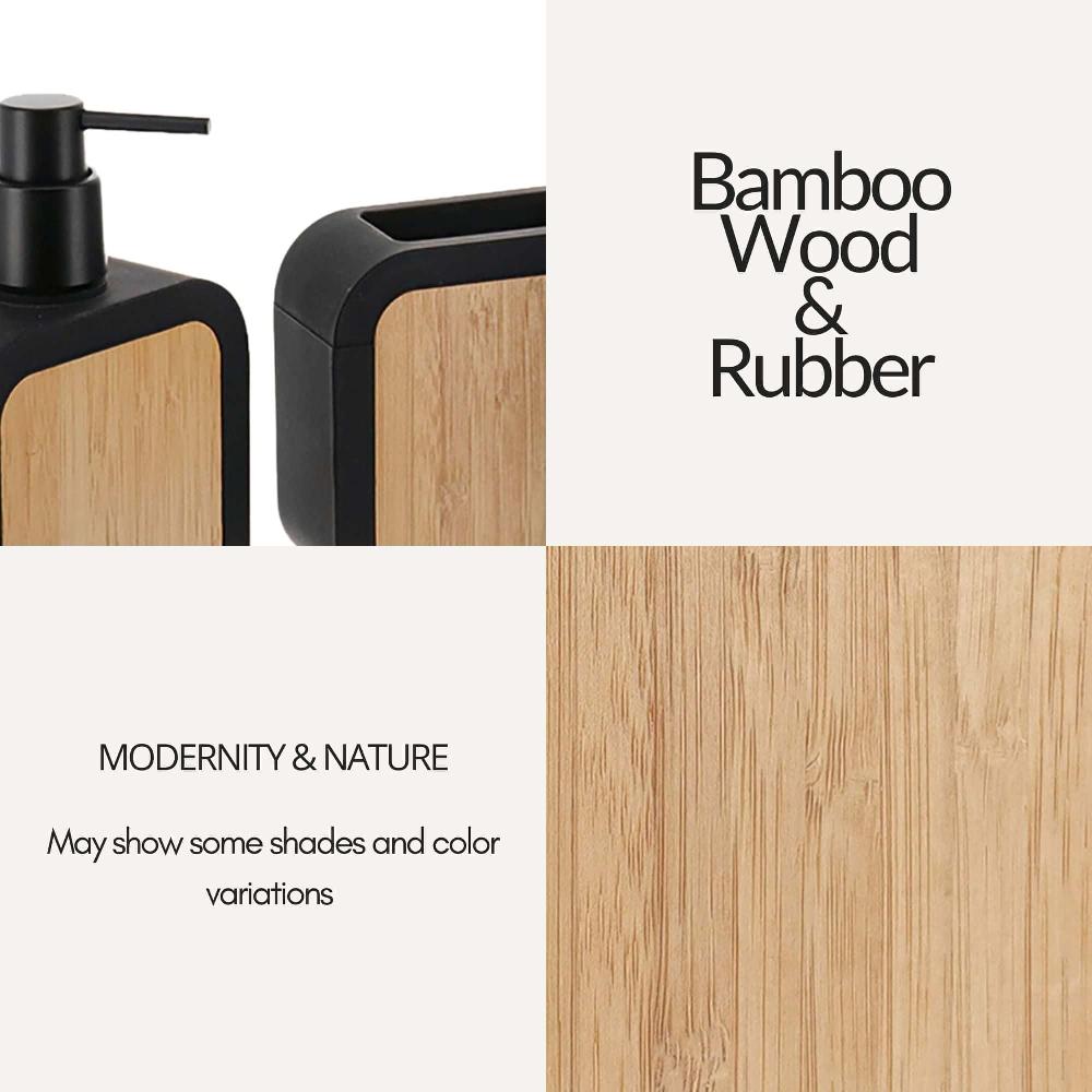 evideco 4-Piece Bathroom Accessory Set Black Rubber And Bamboo Bathroom Accessories Bath Coordinate Sets