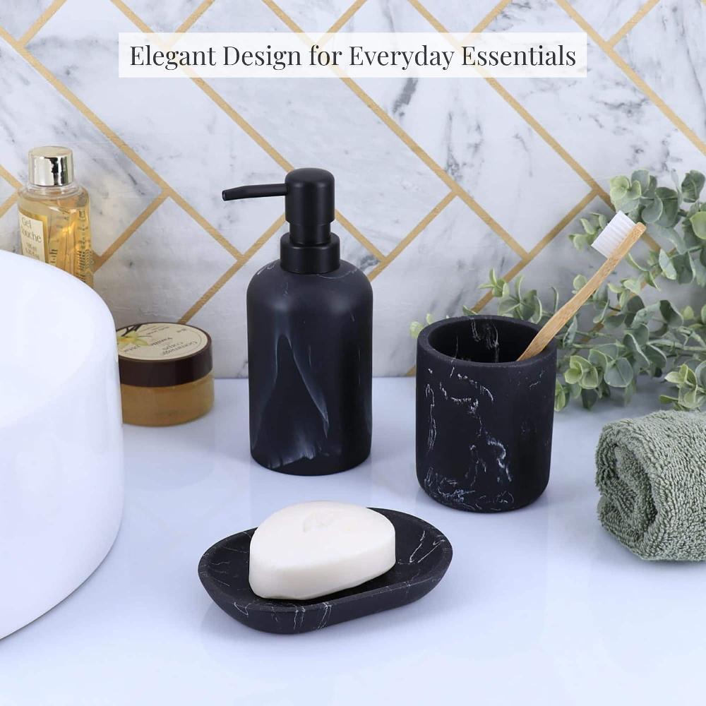 Evideco 4-Piece Black Marble Bathroom Accessory Set Bathroom Accessories Bath Coordinate Sets