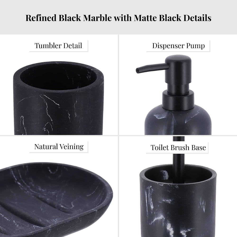 Evideco 4-Piece Black Marble Bathroom Accessory Set Bathroom Accessories Bath Coordinate Sets