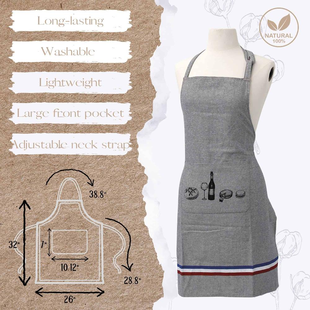 Evideco 4-Piece Kitchen Set: Gray Apron Oven Mitt Towel And Pot Holder – French Gourmet Motifs Home Accessories Kitchen Linens